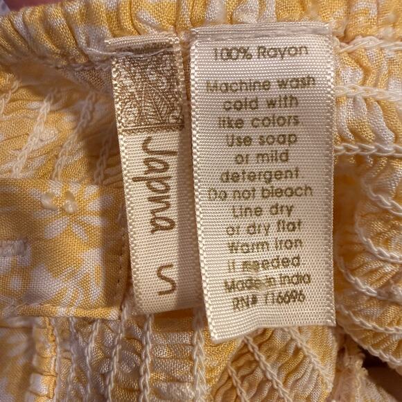 Japna Butter Yellow Floral Smocked Midi Dress Boho Sundress Cottagecore Small - Picture 5 of 6